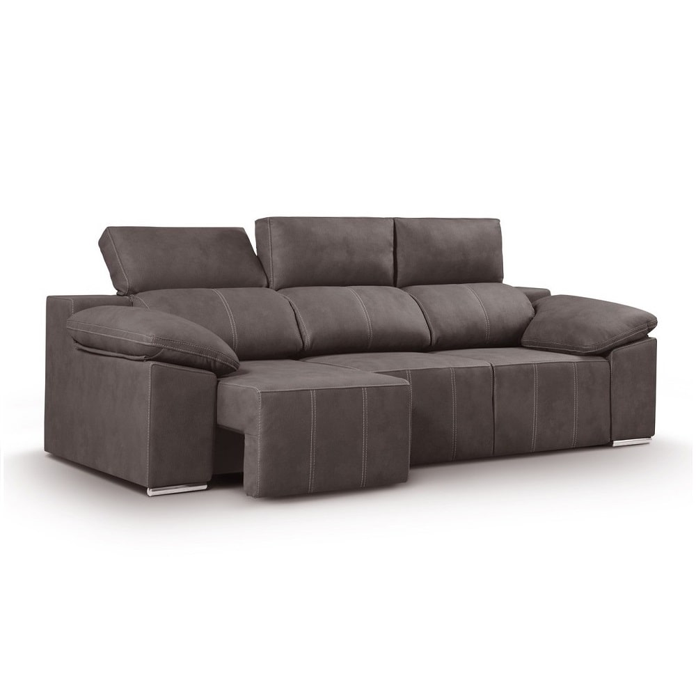 Sofá 3 plazas, USB integrado, asientos deslizantes, cabezales reclinables - Rifredi Marrón grisáceo