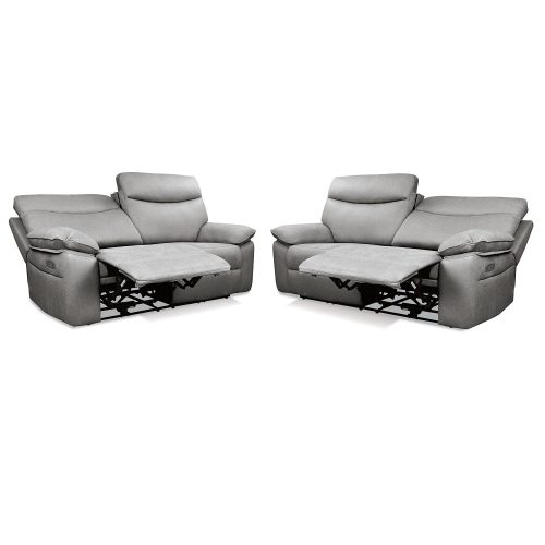 Conjunto sofás 2 y 3 plazas, relax eléctrico, reclinables, USB. Tela gris claro. Tirol