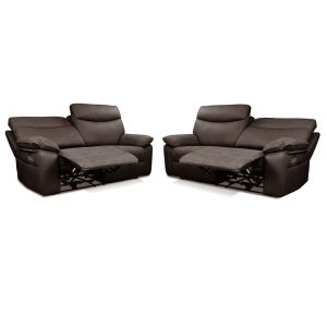 Conjunto sofás 2 y 3 plazas, relax eléctrico, reclinables, USB. Tela marrón grisáceo. Tirol