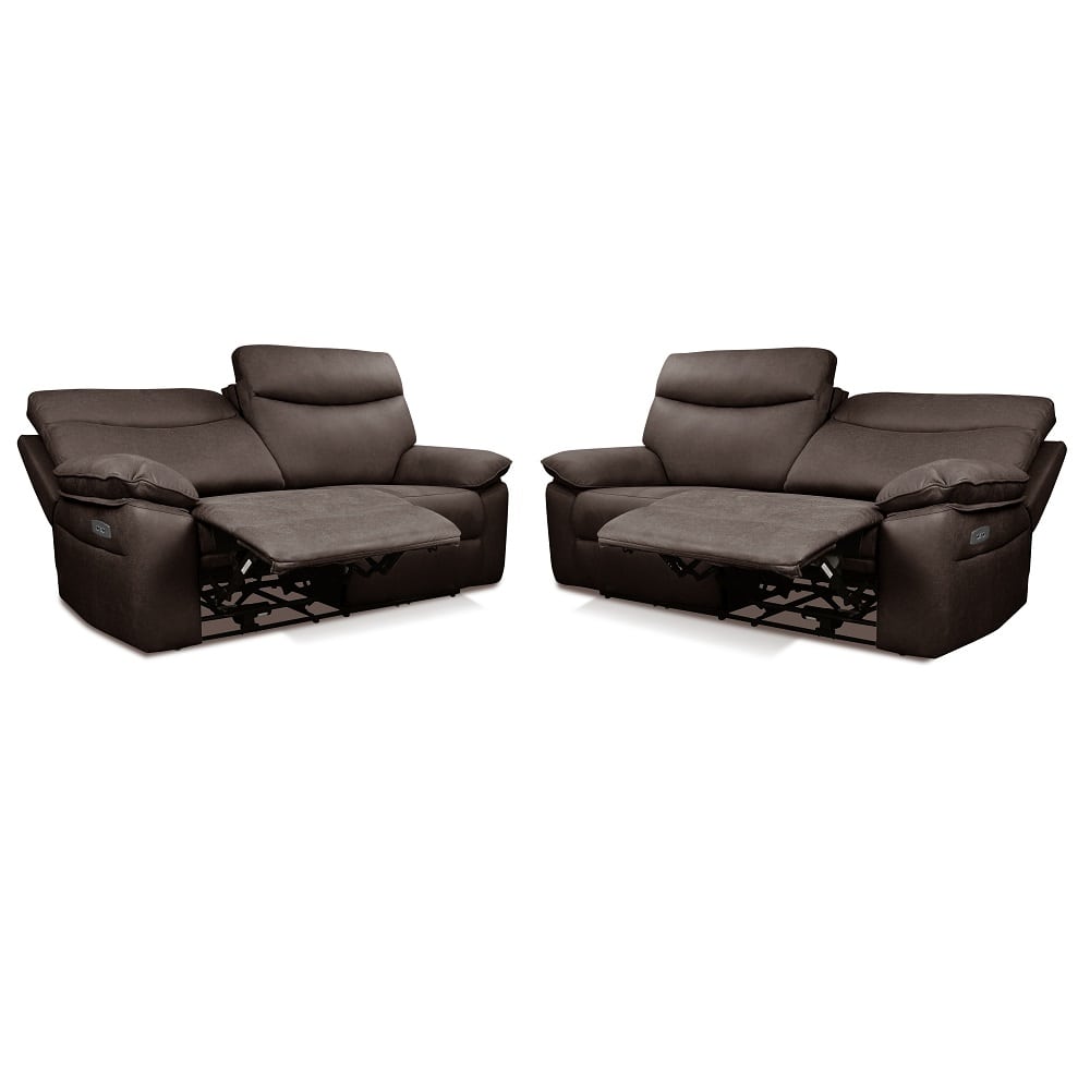Conjunto sofás 2 y 3 plazas, relax eléctrico, reclinables, USB - Tirol Marrón grisáceo (Mouse)