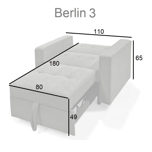Medidas cama abierta (posición 3). Sofá cama individual, 1 plaza. Berlin