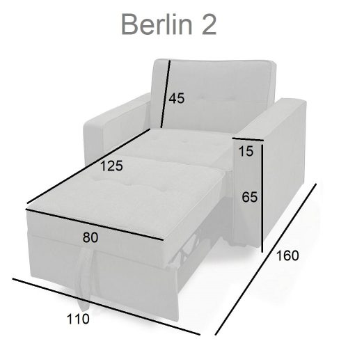 Medidas chaise longue (posición 2). Sofá cama individual, 1 plaza. Berlin