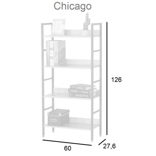 Medidas. Estantería abierta mediana, 4 baldas, 60 x 126 x 27,5 cm - Chicago