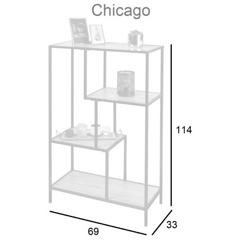 Medidas. Estantería metálica mediana, 4 baldas , 114 cm - Chicago