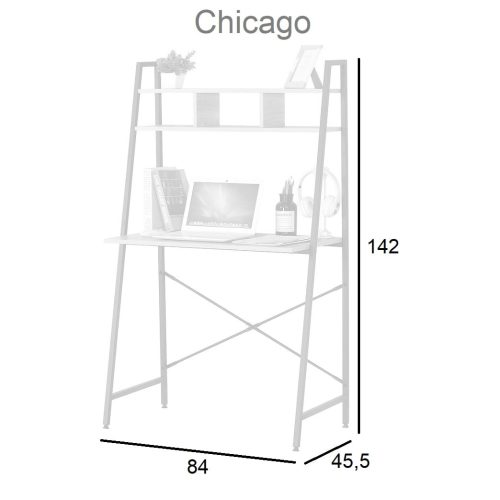 Medidas. Mesa escritorio con estantería frontal - Chicago