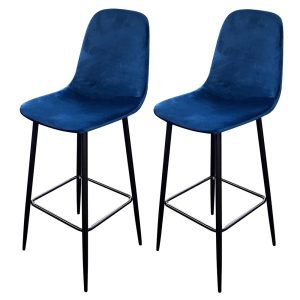 Set 2 sillas altas de bar, tapizadas en tela terciopelo azul - Alesanco