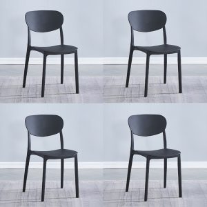 Pack 4 sillas de diseño negras, plásticas - Vigone