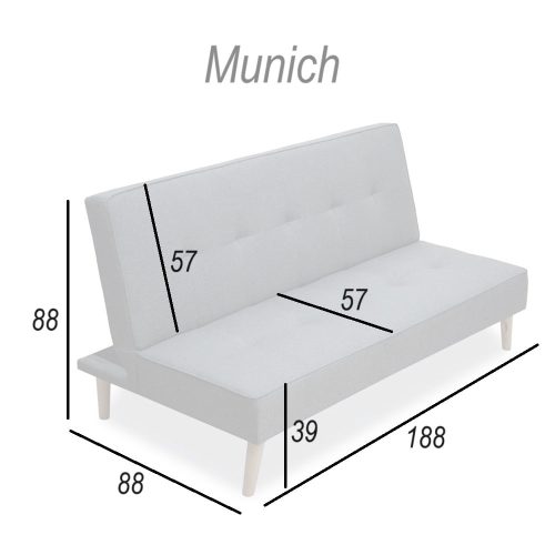 Medidas. Sofá cama clic clac sin brazos - Munich
