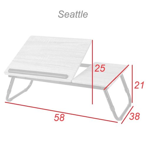 Medidas. Mesa de sofá o cama para portátil, ángulo ajustable - Seattle