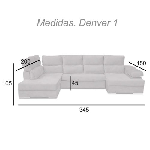 Medidas. Sofá en forma de U con cama, izquierdo (Variante 1) - Denver