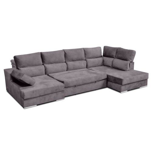Sofá en forma de U con cama, respaldos reclinables, gris, derecho (Variante 2) - Denver