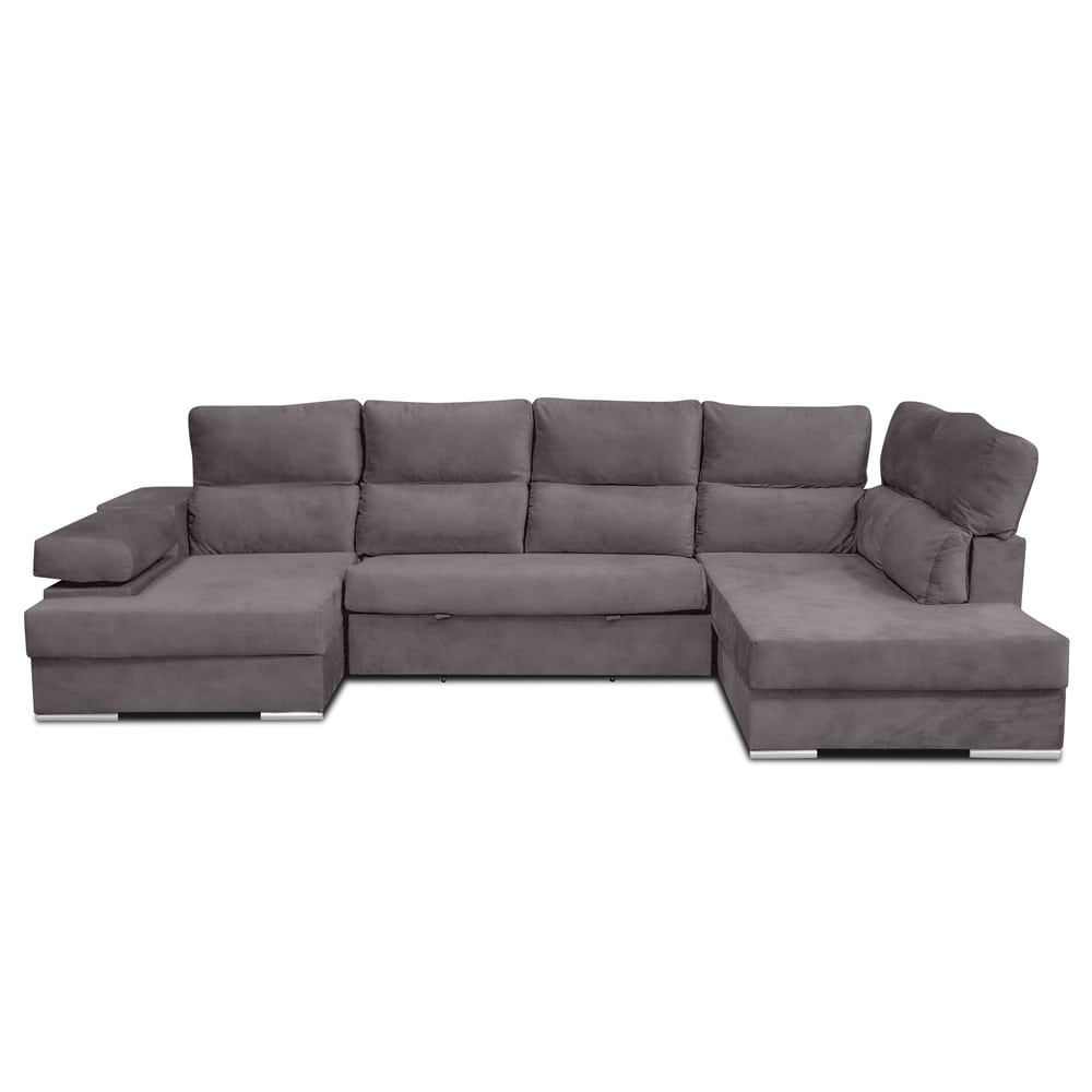 Sofá en forma de U con cama, respaldos reclinables - Denver Gris Variante 2