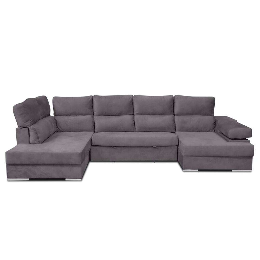 Sofá en forma de U con cama, respaldos reclinables - Denver Gris Variante 1