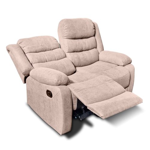 Sofá relax 2 plazas manual, cómodo, un asiento relinado, tela beige - Hanover