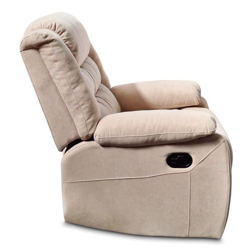 Vista lateral. Sillón relax manual cómodo, tela beige - Hanover