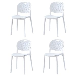 Pack 4 sillas plásticas blancas, respaldo perforado, asiento curvado - Tonengo