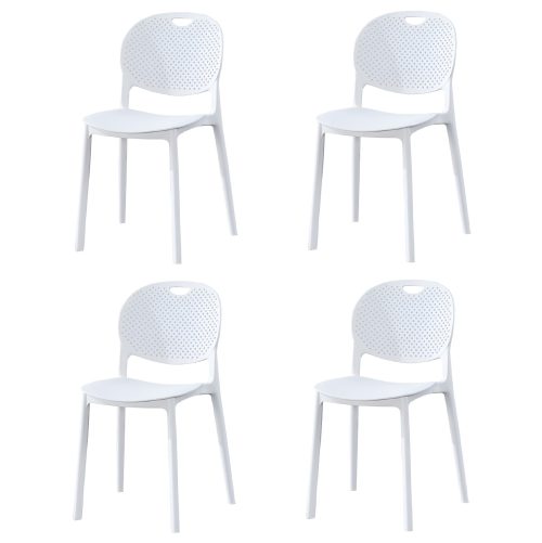 Pack 4 sillas plásticas blancas, respaldo perforado, asiento curvado - Tonengo