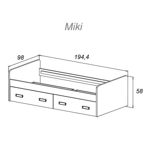 Medidas. Cama nido individual, 2 cajones de almacenaje, 90 x 190 cm - Miki