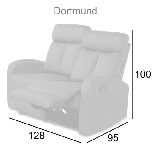 Medidas. Sofá relax 2 plazas manual, brazos estrechos - Dortmund