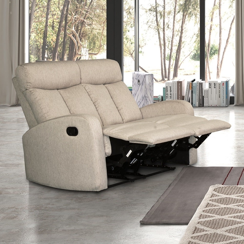 Manual 2-Seater Recliner Sofa, Narrow Arms, Grey or Beige Fabric