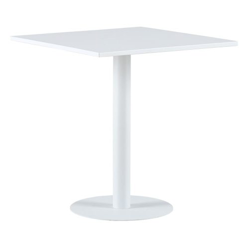 Ángulo. Mesa de comedor pedestal, cuadrada, metálica, 70 x 70 cm, blanca - Kolding