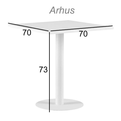 Medidas. Mesa de comedor pedestal, cuadrada, metálica, 70 x 70 cm - Kolding