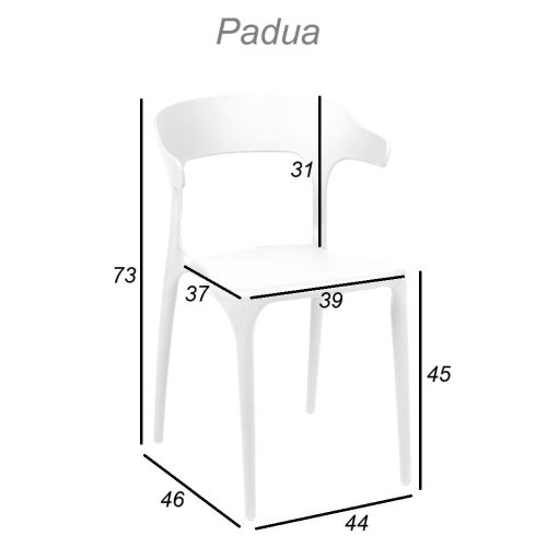 Medidas. Silla moderna de plástico, respaldo envolvente - Padua