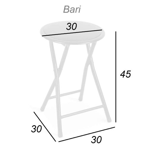 Medidas. Taburete plegable redondo, polipiel (PU), acero, asiento acolchado - Bari