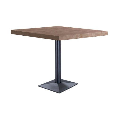 Mesa de comedor pedestal, cuadrada, tapa madera 60 x 60 cm, pie metal, roble oscuro - Helsingor