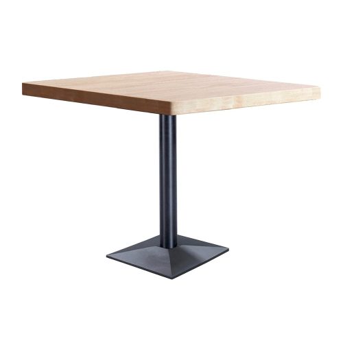 Mesa de comedor pedestal, cuadrada, tapa madera 70 x 70 cm, pie metal, roble claro - Helsingor