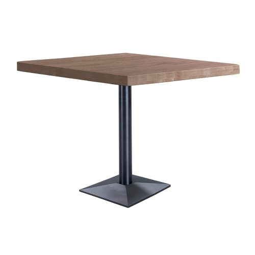 Mesa de comedor pedestal, cuadrada, tapa madera 70 x 70 cm, pie metal, roble oscuro - Helsingor