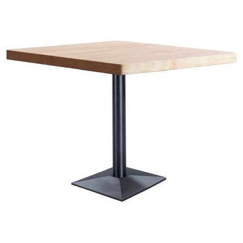 Mesa de comedor pedestal, cuadrada, tapa madera 80 x 80 cm, pie metal, roble claro - Helsingor