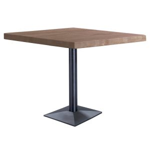 Mesa de comedor pedestal, cuadrada, tapa madera 80 x 80 cm, pie metal, roble oscuro - Helsingor