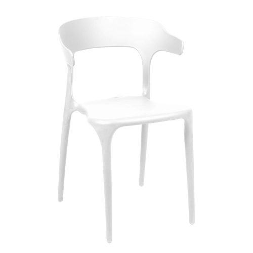 Silla moderna de plástico, respaldo envolvente, diseño elegante, blanca - Padua