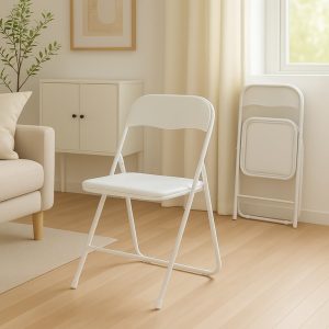 Sillas plegables, color blanco, piel sintética (polipiel), acero, espaldo y asiento acolchado - Bari