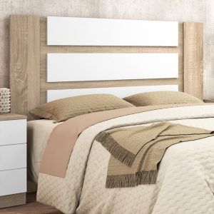 Cabecero de matrimonio 160 cm, al suelo, 2 patas, tableros decorativos horizontales, blanco roble - Bolonia