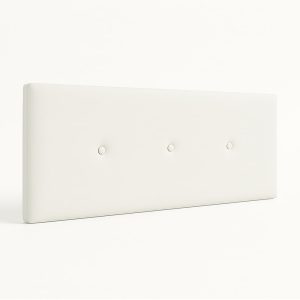 Cabecero para cama de matrimonio grande 150 y 160 cm, tapizado en polipiel blanco, 3 botones - Nantes