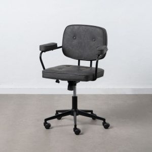 Silla de oficina compacta, con ruedas, tapizada en piel sintética gris, diseño botones - Munster