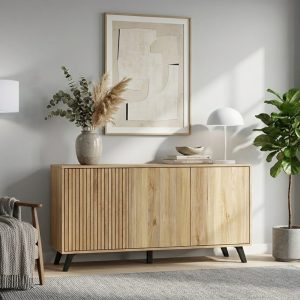 Aparador, diseño rayas verticales, color roble, instalado en salón - Rennes