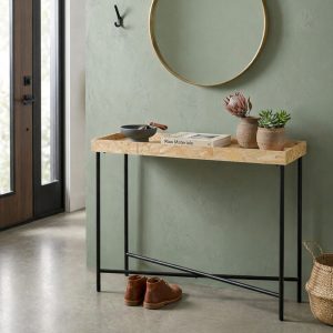 Consola de entrada estilo industrial, madera OSB y metal negro, 98 x 32 x 80,5 cm - Kronos