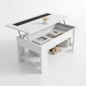 White Lift-Top Coffee Table with Hidden Internal Storage and Lower Magazine Shelf - Genoa