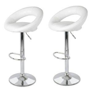 Pack 2 taburetes de bar altas, blancas, piel sintética, asiento circular abierto - Odense