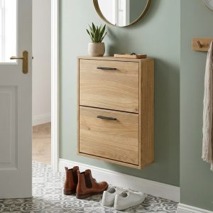 Zapatero de pared 2 puertas, color roble, montado en pasillo - Metz