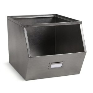 Caja de almacenamiento metálica, color gris, industrial, apilable, frontal abierto - Urban