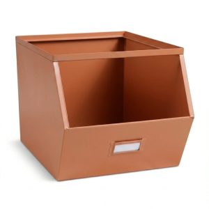 Caja de almacenamiento naranja, metálica, industrial, apilable, frontal abierto - Urban