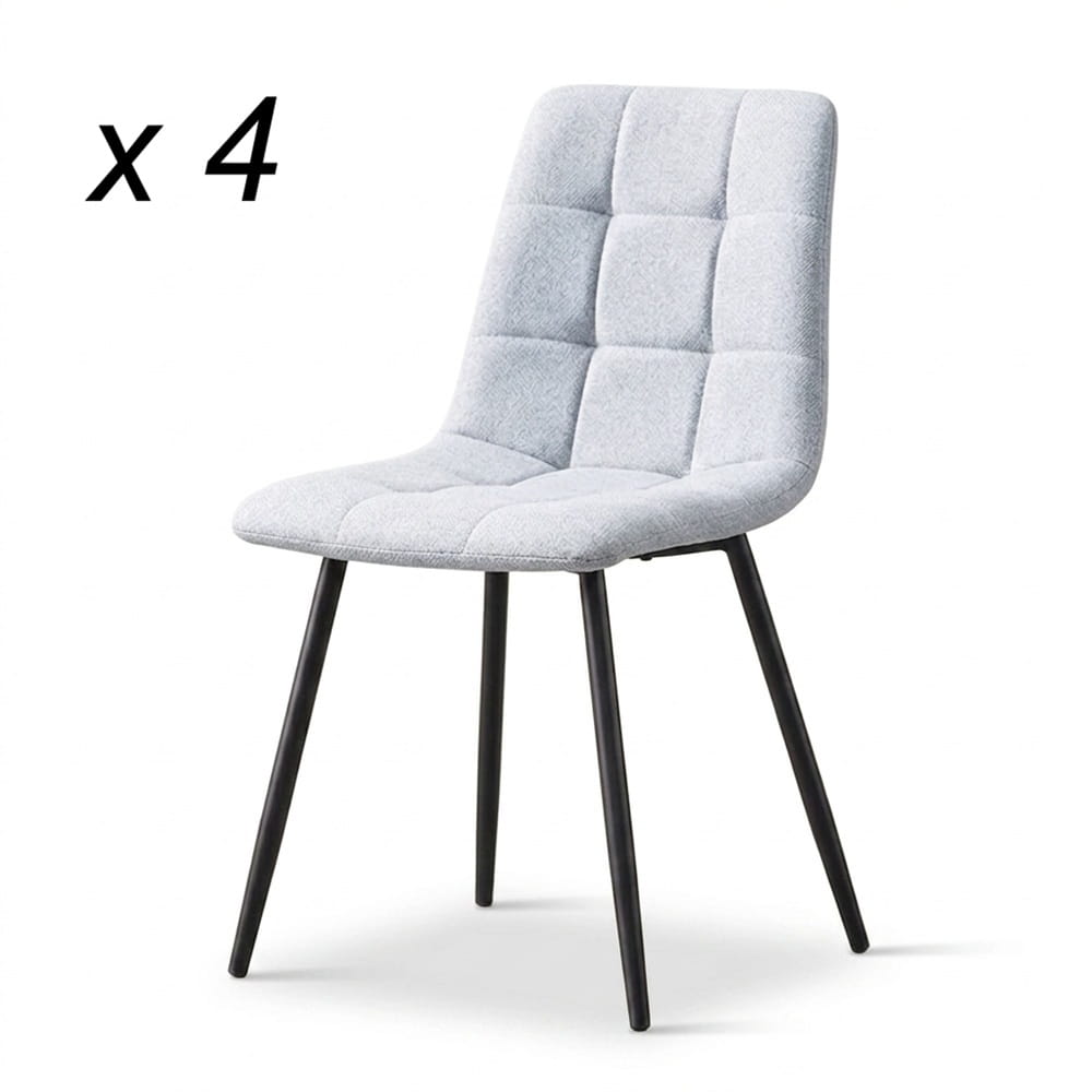 Silla de comedor o salón tapizada en tela, patas de metal negras, diseño de cuadros - Prato Gris 4