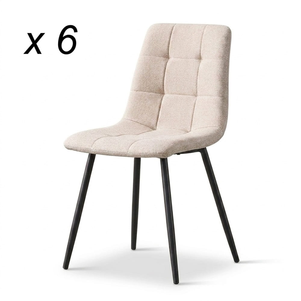 Silla de comedor o salón tapizada en tela, patas de metal negras, diseño de cuadros - Prato Beige 6