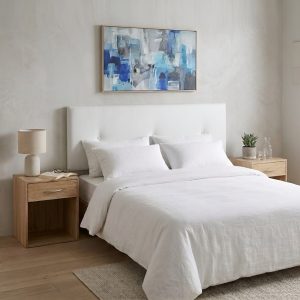 Set de dormitorio 2 mesitas de noche de 1 cajón y cabecero de piel sintética - Skokie