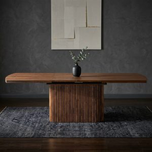 Mesa de comedor extensible, rectangular (100 x 160, 100 x 200, 100 x 240 cm), madera maciza, chapa de roble, color nogal, base listones – Toscana